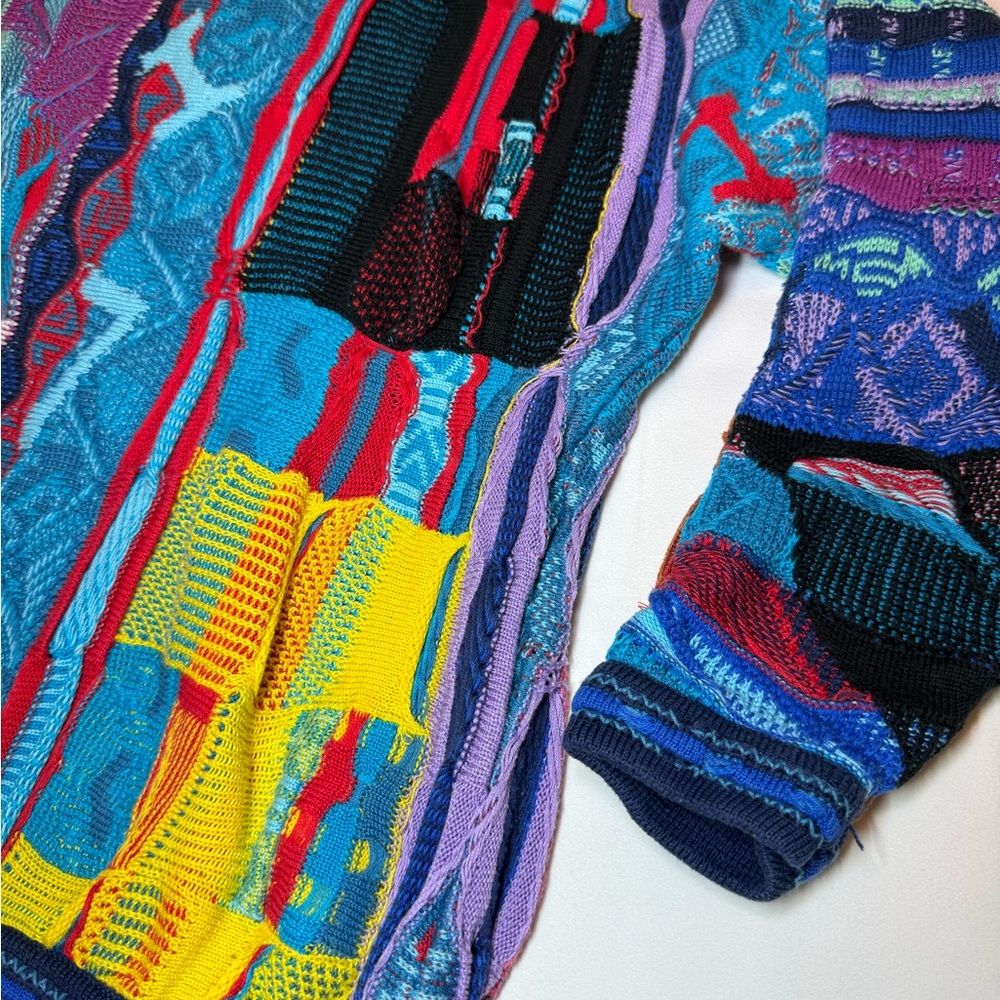 Vintage Coogi Women's Sweater Size M 3D Knit Blue Purple Alphabet Pattern Rare - Picture 5 of 13